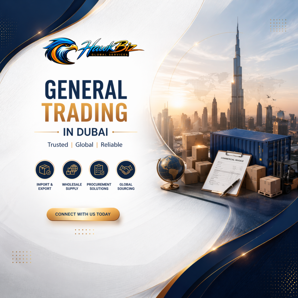 Hawkbiz Global Services | General Trading in Dubai 🇦🇪 Looking for a trusted partner in general trading in Dubai? Hawkbiz Global Services offers reliable and efficient general trading solutions to support your business growth in the UAE and international markets. We specialize in: ✅ Import & Export Services ✅ Wholesale Supply ✅ Procurement Solutions ✅ Global Sourcing With strong market expertise and a global network, Hawkbiz Global Services ensures smooth transactions, competitive pricing, and timely delivery. Whether you are expanding your business or starting a new venture, we provide complete general trading support in Dubai.
